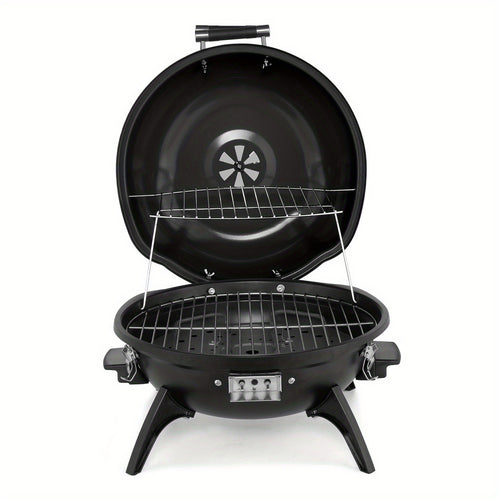 Electric BBQ Grill 1600W Indoor Outdoor Tabletop Grill with Lid Stainless Steel Heating Tube Chrome Grate Cool-Touch Handle