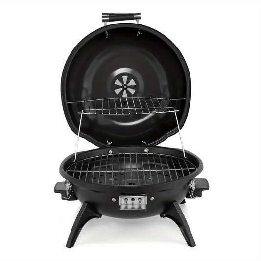 Electric BBQ Grill 1600W Indoor Outdoor Tabletop Grill with Lid Stainless Steel Heating Tube Chrome Grate Cool-Touch Handle