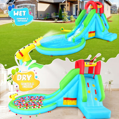 Large Inflatable Pool Water Park with Slide, Climbing Wall, Water Guns & Sprinklers – Backyard Summer Fun for Kids & Adults