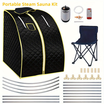 Portable Steam Sauna Tent with Remote Control & Foldable Chair, Personal Home Sauna Room for Detox Weight Loss Relaxation, Stainless Steel Stand, 87oz Steam Generator Included