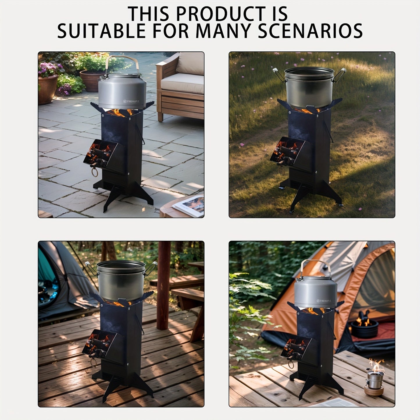 Rocket Stove Wood Burning Stove, Heavy-Duty Detachable Outdoor Cooking Stove for Courtyard, Camping & Grilling – Charcoal & Firewood Compatible, Black