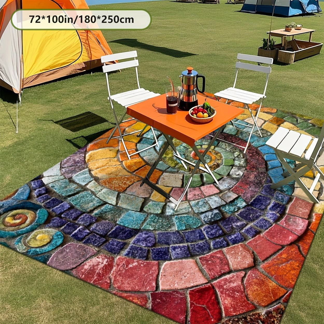 Indoor Outdoor Area Rug – Multicolor Mosaic Pattern, Machine Washable, Rubber Backing, Large Floor Mat for Living Room, Patio, Porch, Cafe & Office