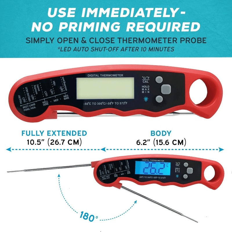 Meat Thermometer Instant Read - Digital Food Thermometer with Backlit Display for Cooking, BBQ, Grill & Oven, °C/°F Switch