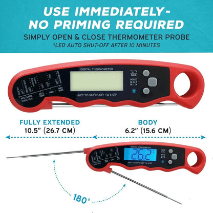 Meat Thermometer Instant Read - Digital Food Thermometer with Backlit Display for Cooking, BBQ, Grill & Oven, °C/°F Switch