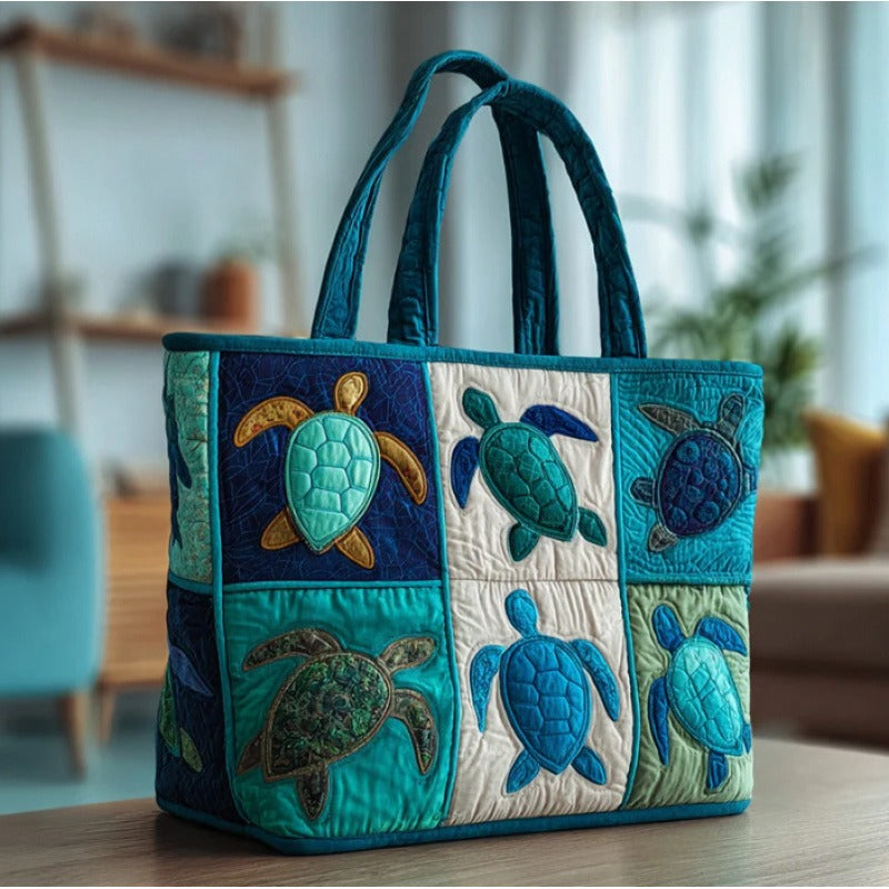 Sea Turtle Tote Bag Large Capacity for Women – Patchwork Design Machine Washable Beach Shoulder Bag