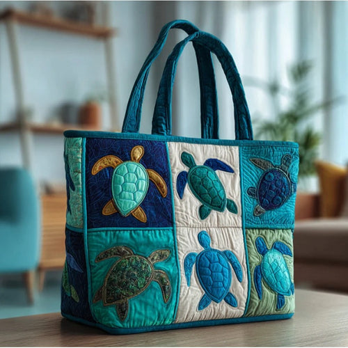 Sea Turtle Tote Bag Large Capacity for Women – Patchwork Design Machine Washable Beach Shoulder Bag