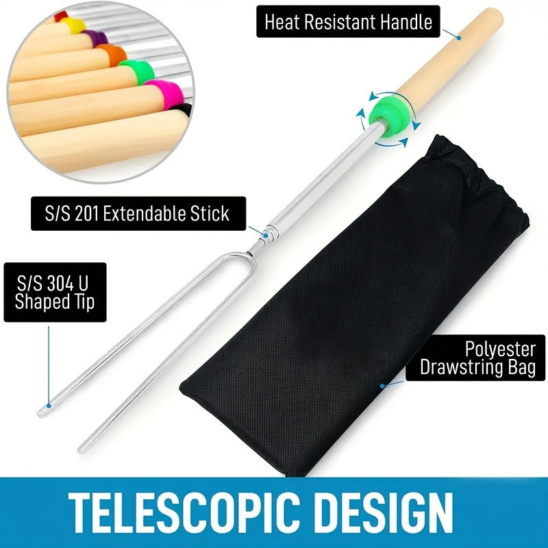 Marshmallow Roasting Sticks 12-Pack Extendable Stainless Steel + Bag