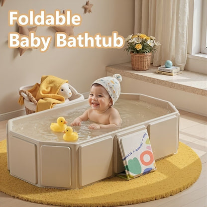 Foldable Baby Bathtub Portable Newborn Infant Tub with Drain Hole, Anti-Slip Base & Durable Multi-Functional Design for Home Travel Use, Ideal Baby Shower Gift
