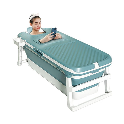 Collapsible Hot Tub for Adults 58 Inch Portable Soaking Bathtub with Thermal Cover Drain Pipe Cushion Non-Slip Mat Large Capacity Easy Storage