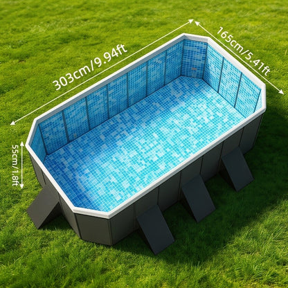 Large Rectangular Frame Pool – Non-Inflatable Backyard Swimming Pool with Drain