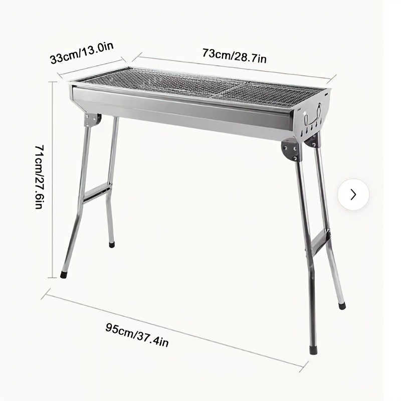 Charcoal BBQ Grill Foldable Large with Side Shelf & Storage Basket – Stainless Steel Portable Outdoor Grill for Camping, Picnic, Garden Patio & Travel | Optional 3-Piece Tool Set