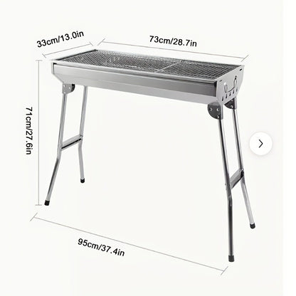 Charcoal BBQ Grill Foldable Large with Side Shelf & Storage Basket – Stainless Steel Portable Outdoor Grill for Camping, Picnic, Garden Patio & Travel | Optional 3-Piece Tool Set