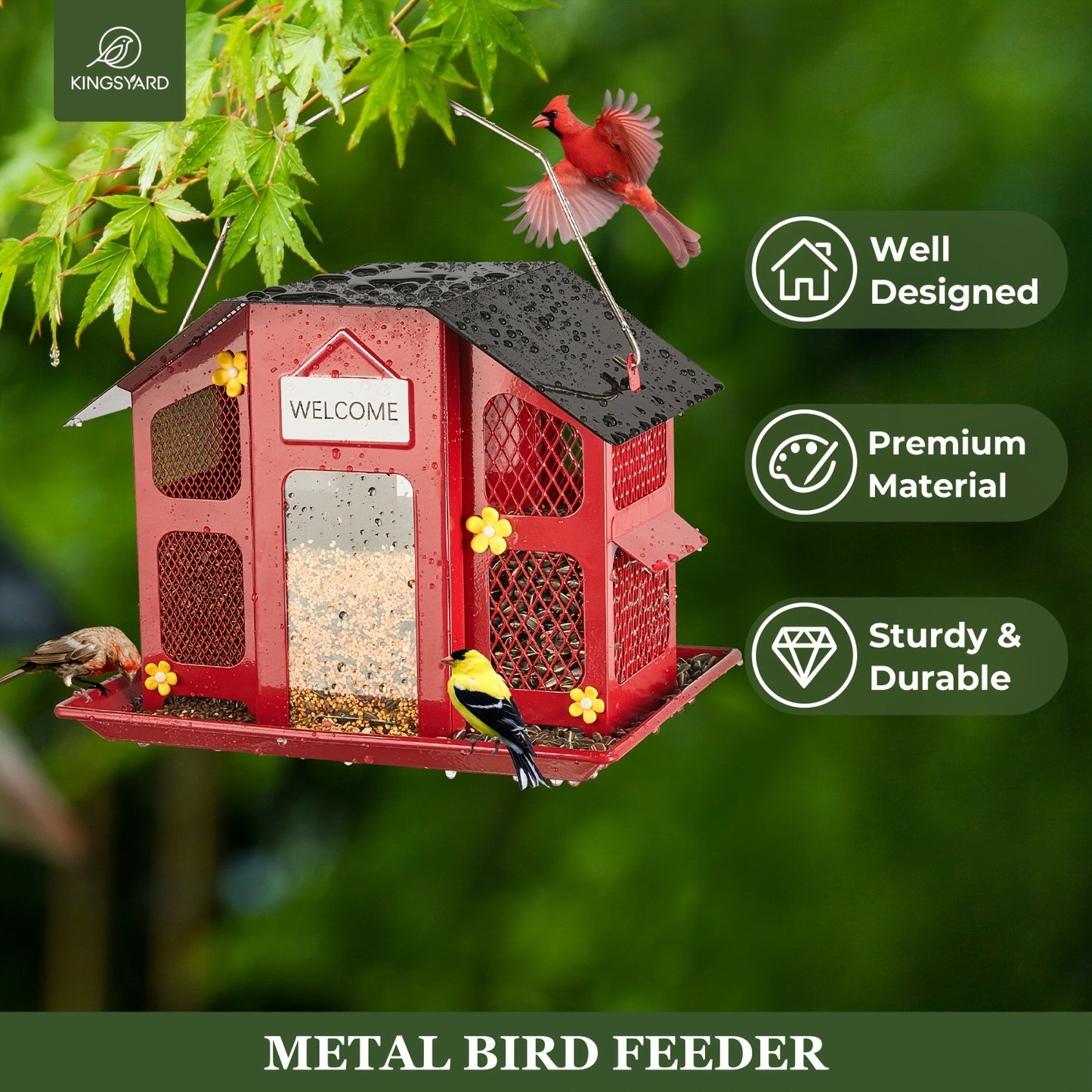 Metal Bird Feeder for Outside - 4 Lbs Large Capacity Hanging Wild Bird Feeder