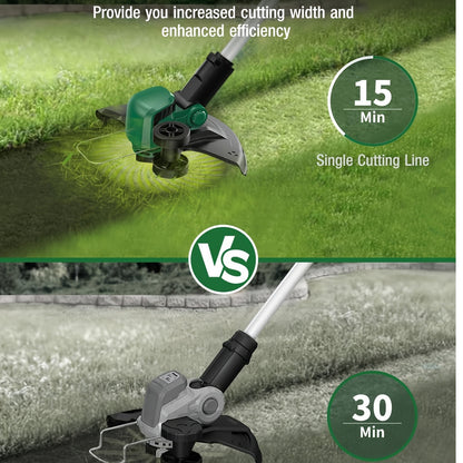 String Trimmer Cordless 2-in-1 Weed Wacker & Lawn Edger with Wheels – KIMO Brushless Motor 20000 RPM, 12" Cutting Width, 2x 2.0Ah Batteries, Lightweight for Yard Garden Patio & Landscaping