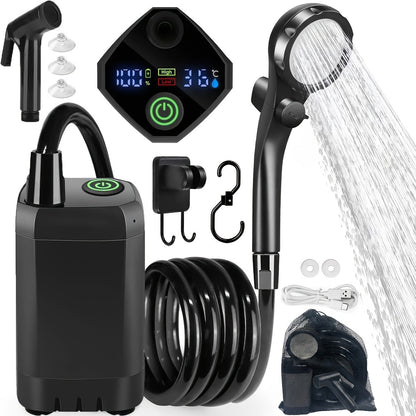 Portable Camping Shower 6000mAh IPX7 Waterproof 120-Min Runtime