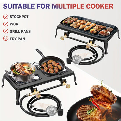 Propane Camping Stove High BTU Outdoor Gas Cooker Single or Double Burner CSA Listed Regulator Hose Included for Garden Backyard Gatherings Tailgate Party Camping