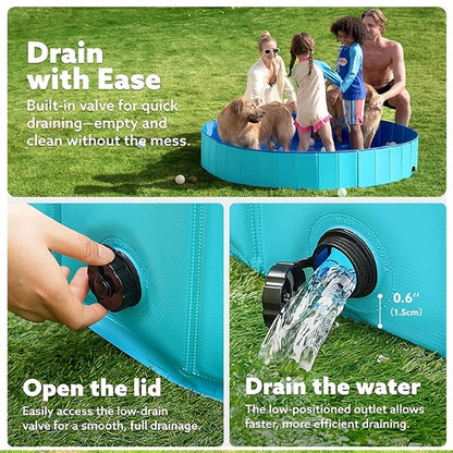 Foldable Dog Pool – Portable Hard Plastic Pet & Kids Swimming Pool, Anti-Slip Collapsible Bathtub for Indoor Outdoor Backyard Use, 3 Sizes