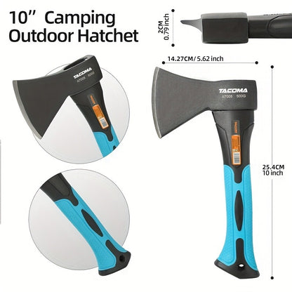 Camping Hatchet Mini Axe 10-Inch Forged High-Carbon Steel with Fiberglass Shock-Absorbing Handle, Portable Splitting Hatchet for Camping, Hiking, Chopping and Outdoor Survival