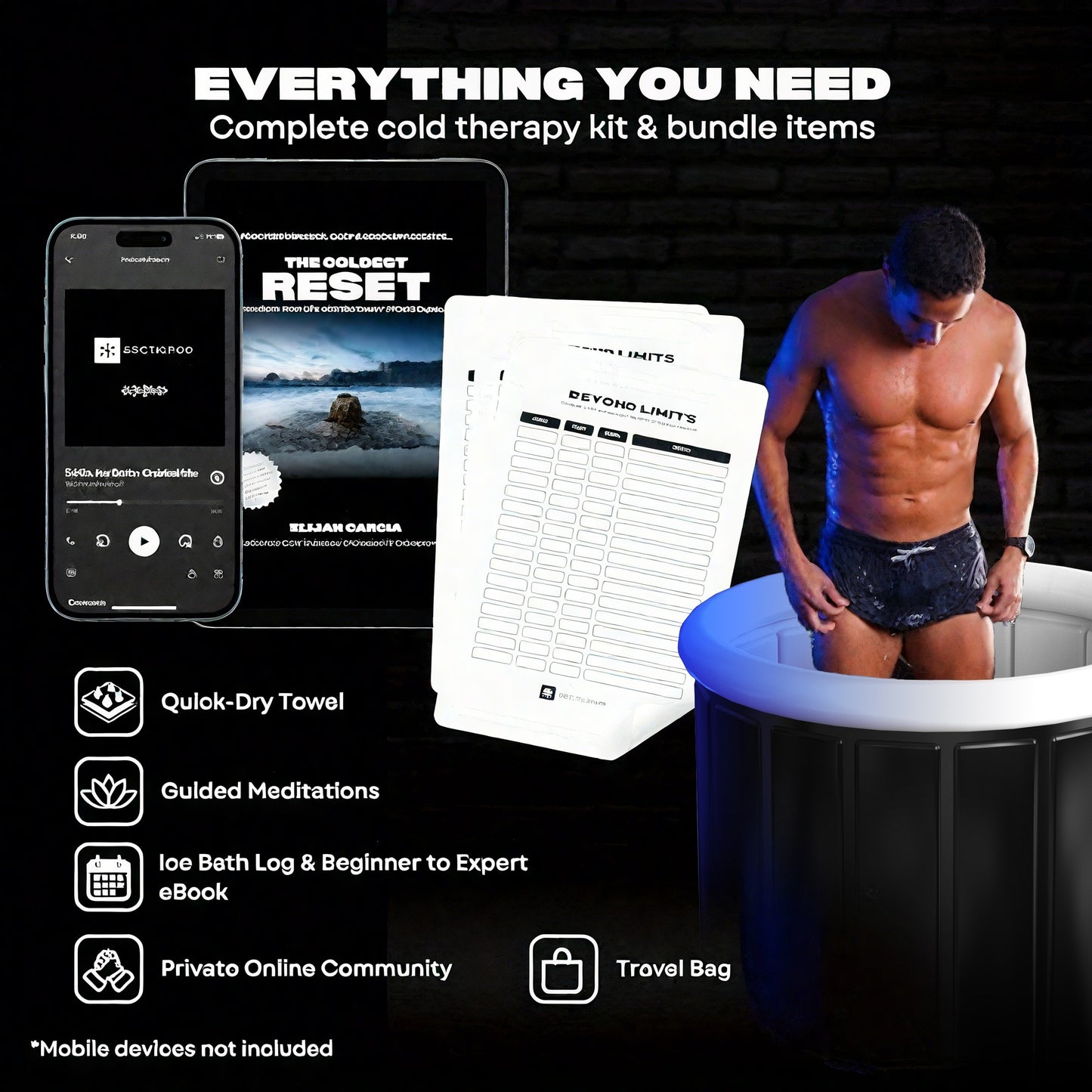 Cold Plunge Tub Foldable Ice Bath | 95-Gallon 34"x34"x30" Portable Cold Water Therapy Tub for Indoor & Outdoor Recovery