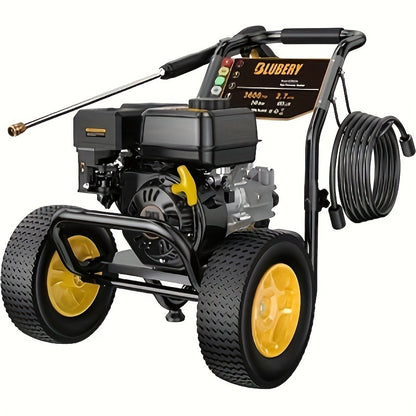 Gas Pressure Washer 3500PSI 2.6GPM 7.0HP 4-Stroke Engine 30-Foot Hose 5 Nozzles Off-Road Wheels Heavy Duty for Siding Driveway Car RV Paint Prep