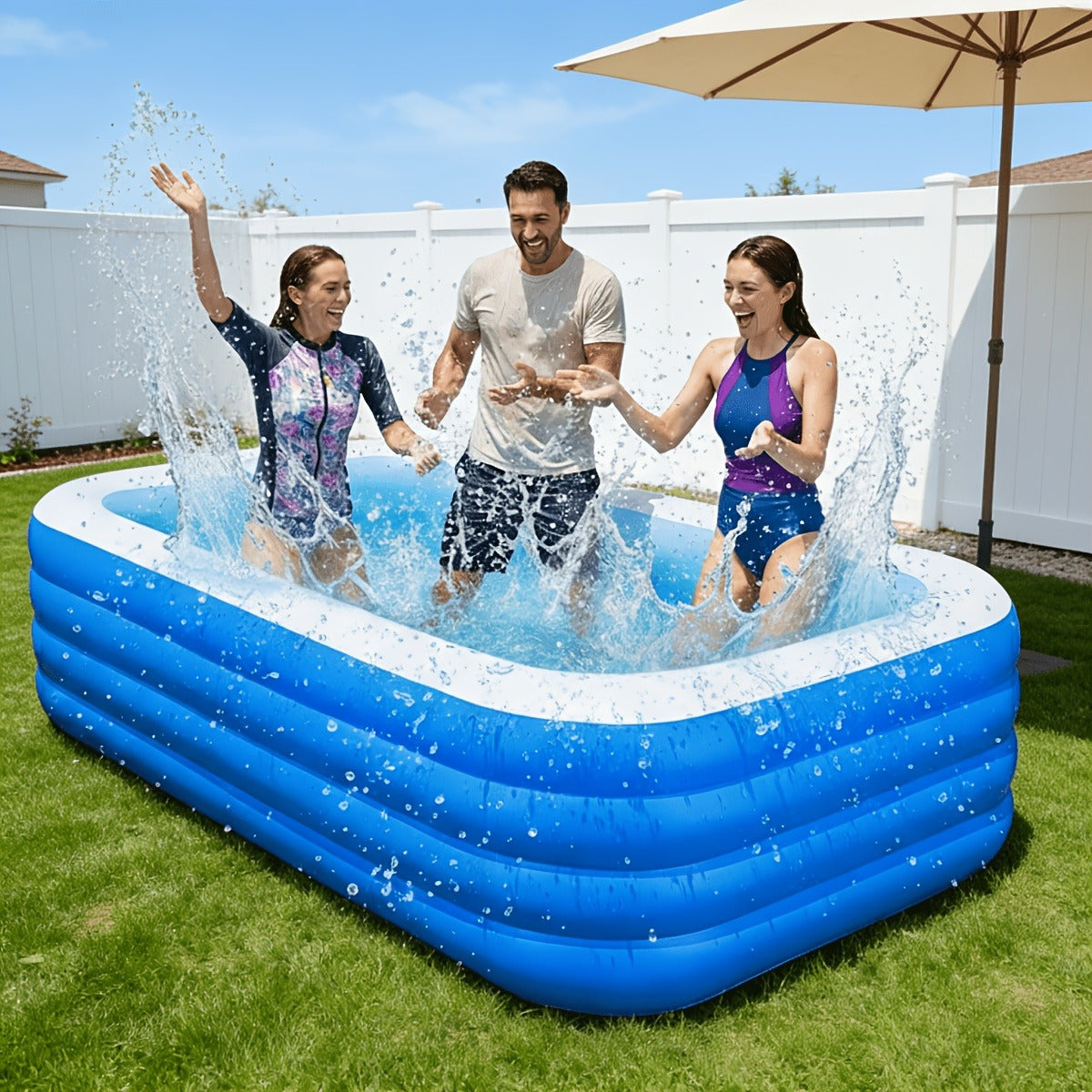Inflatable Swimming Pool for Family Extra Large 120 Inch 4-Layer Thickened Outdoor Backyard Pool Quick Inflation Durable Kids Adults Summer Party