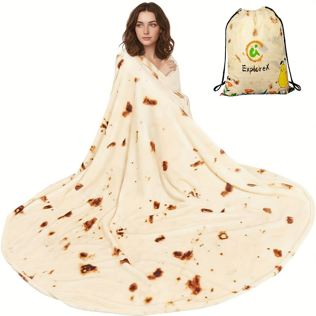Tortilla Blanket Flannel 285GSM Soft Cozy Reversible Throw Blanket Funny Novelty Gift for Family Friends Mexican Food Burrito Round Blanket Multiple Sizes