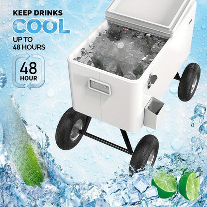 Rolling Cooler Cart 80QT Portable Wagon with 10" Wheels – Patio Beach Outdoor Drink Cooler