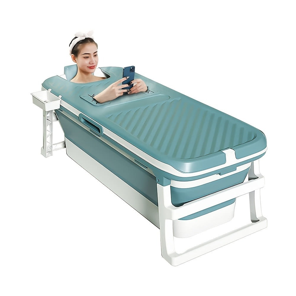 Collapsible Hot Tub for Adults 58 Inch Portable Soaking Bathtub with Thermal Cover Drain Pipe Cushion Non-Slip Mat Large Capacity Easy Storage