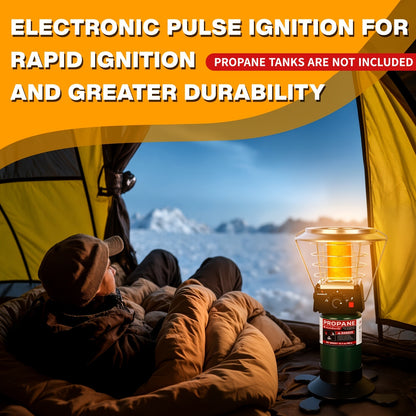 360° Propane Heater 8,183 BTU with Pulse Ignition & Water Boiling Top, Portable Radiant Outdoor Heater for Camping, Patio, Garden, Ice Fishing – Lightweight, Built-In Ignition (Cylinder Not Included)
