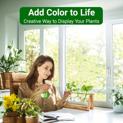 Propagation Station 3 Bulb Glass Vase with Wooden Stand - Hydroponic Plant Terrarium for Home Office Desk Decor, Unique Gardening Gift for Women Plant Lovers, Boho Cottagecore