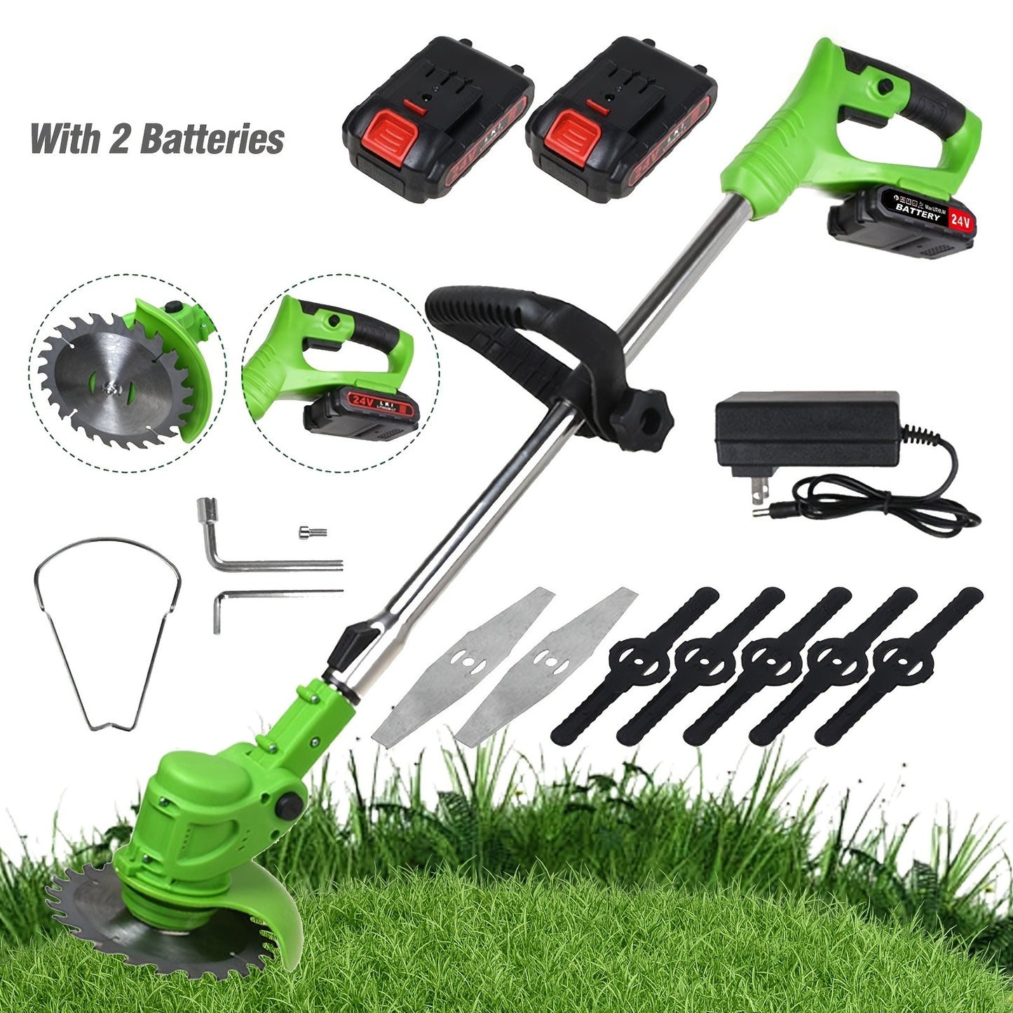 21V Cordless Lightweight Weed Trimmer & Edger. Comes with 1/2 Batteries and Charger. 3-in-1 Cordless Grass Trimmer, Edger, and Brush Cutter. Powerful and Long-Lasting. for Lawn, Yard, and Garden.