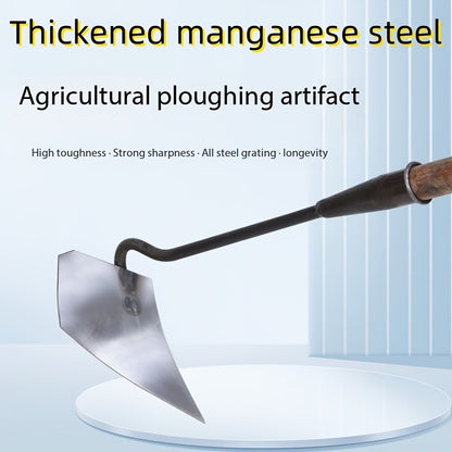 Garden Cultivator Manganese Steel Hand Plough Thickened Triangular Hoe for Plowing, Soil Loosening, Ditching and Fertilizing — Pointed Agricultural Tool for Vegetable Growing