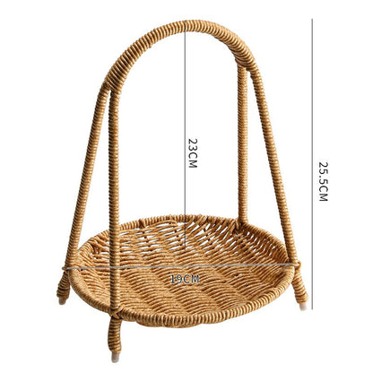 Tiered Serving Tray Rattan Style Round Multi-Layer Fruit Snack Display Stand for Parties Weddings Buffets Nuts Desserts Space-Saving Elegant