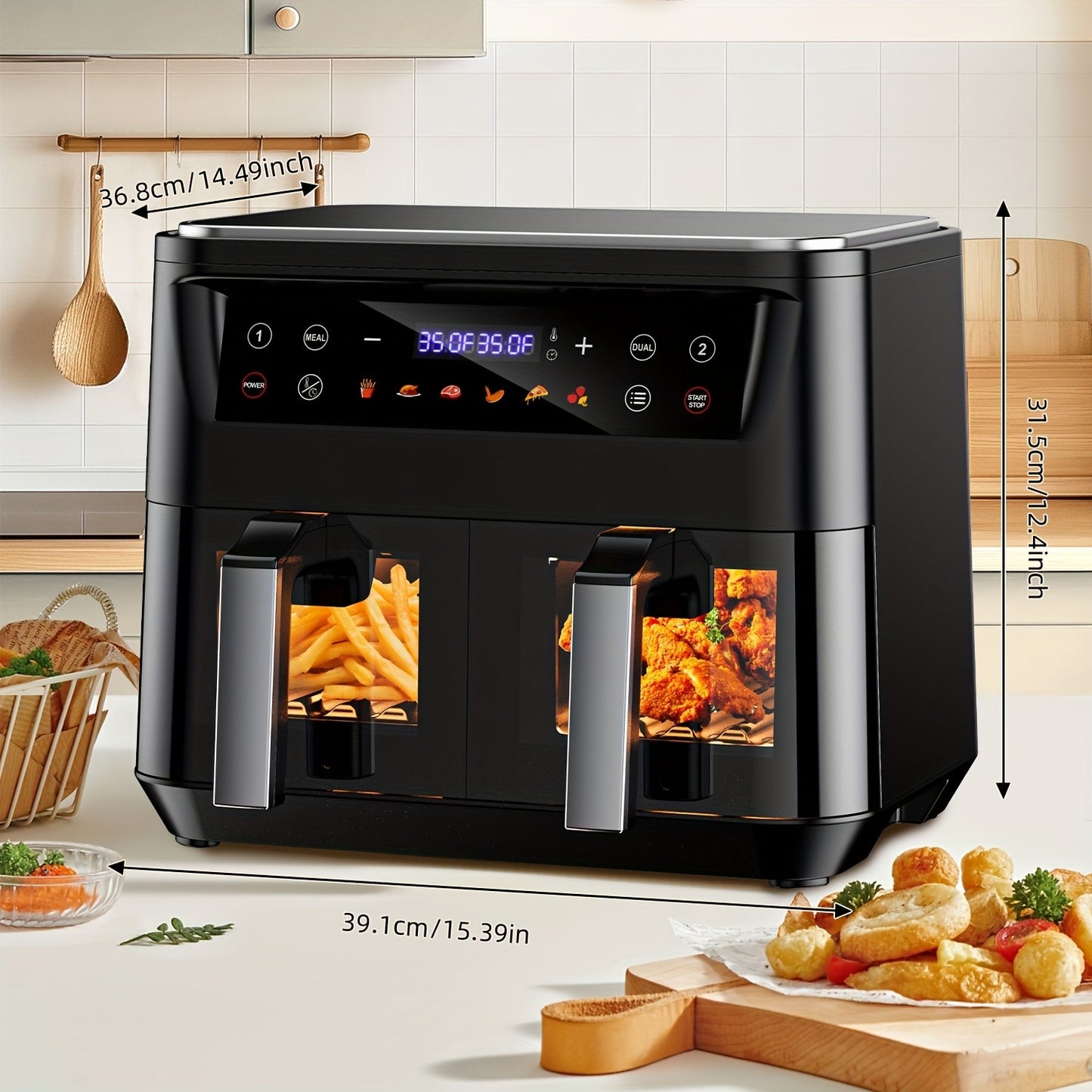 Dual Basket Air Fryer 10Qt, 10-in-1 Double Basket Air Fryer with Sync Cook & Sync Finish, Dishwasher-Safe Baskets for Bake, Roast, Broil & Reheat – Includes 50 Paper Liners, Family-Size