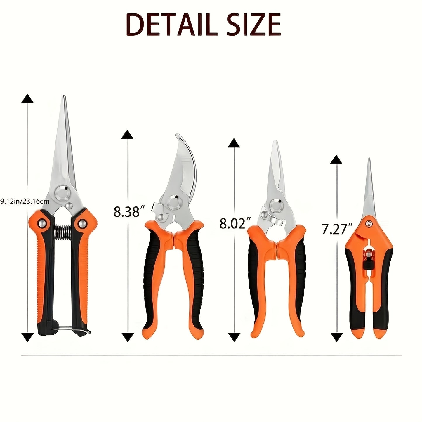 Pruning Shears 6-Piece Set | Heavy Duty Stainless Steel Garden Scissors Ergonomic Anti-Slip Handle | Fruit Picking Lawn Bonsai Branch Cutting Tool Gift