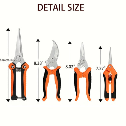 Pruning Shears 6-Piece Set | Heavy Duty Stainless Steel Garden Scissors Ergonomic Anti-Slip Handle | Fruit Picking Lawn Bonsai Branch Cutting Tool Gift