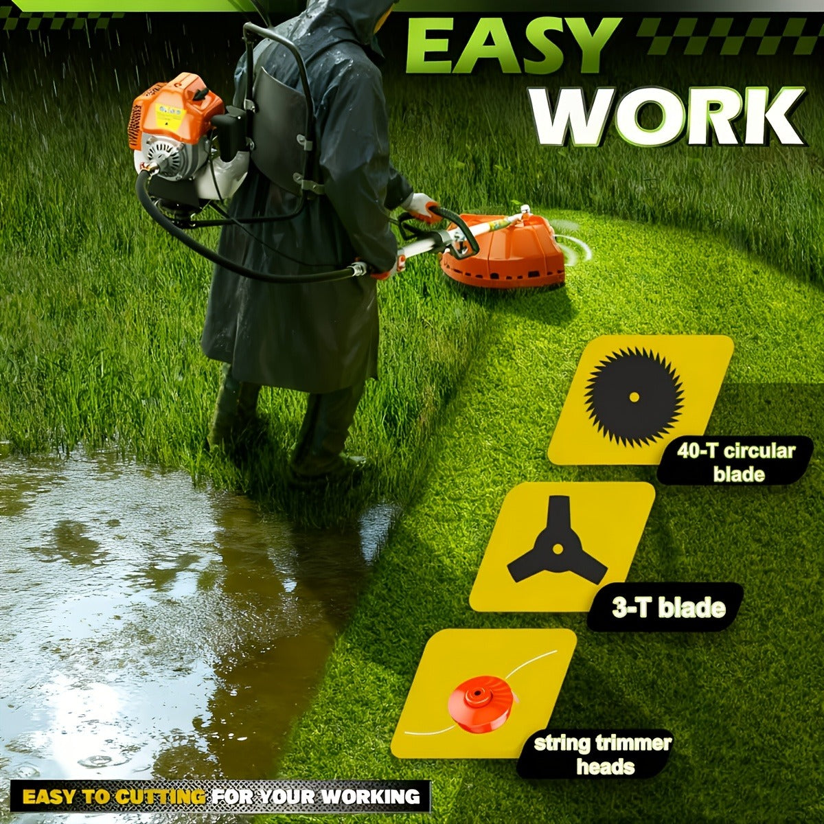 Gas String Trimmer 3-in-1 – 36CC/48CC/52CC 2-Stroke Brush Cutter & Weed Wacker with String Head, 3T Blade & 40T Circular Blade, Backpack Option