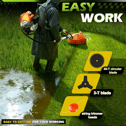 Gas String Trimmer 3-in-1 – 36CC/48CC/52CC 2-Stroke Brush Cutter & Weed Wacker with String Head, 3T Blade & 40T Circular Blade, Backpack Option