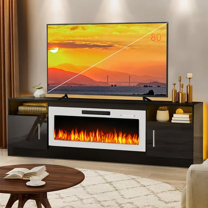 TV Stand with Fireplace 70 Inch for TVs up to 80" 36" Electric Fireplace LED Light Entertainment Center Highlight Storage Cabinet Modern Wood Media Console