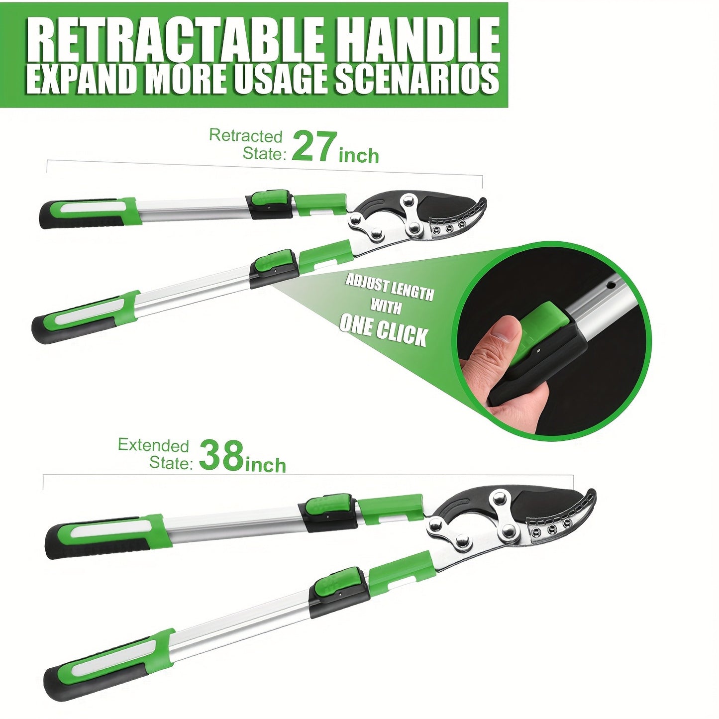 Extendable Pruning Shears 22-27.5 Inch - SK5 Steel Blades Cut 2.5" Branches, Shock-Absorbing Ergonomic Handle, Long Reach Tree & Shrub Trimmer for Hedges