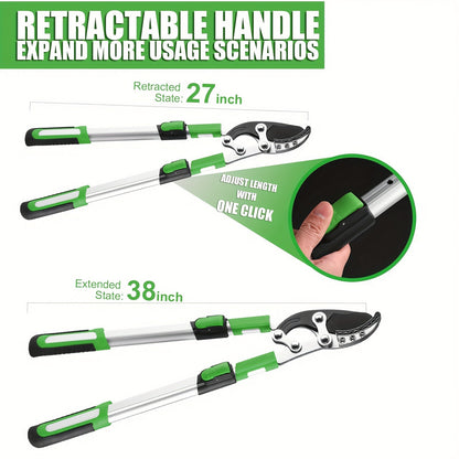 Extendable Pruning Shears 22-27.5 Inch - SK5 Steel Blades Cut 2.5" Branches, Shock-Absorbing Ergonomic Handle, Long Reach Tree & Shrub Trimmer for Hedges