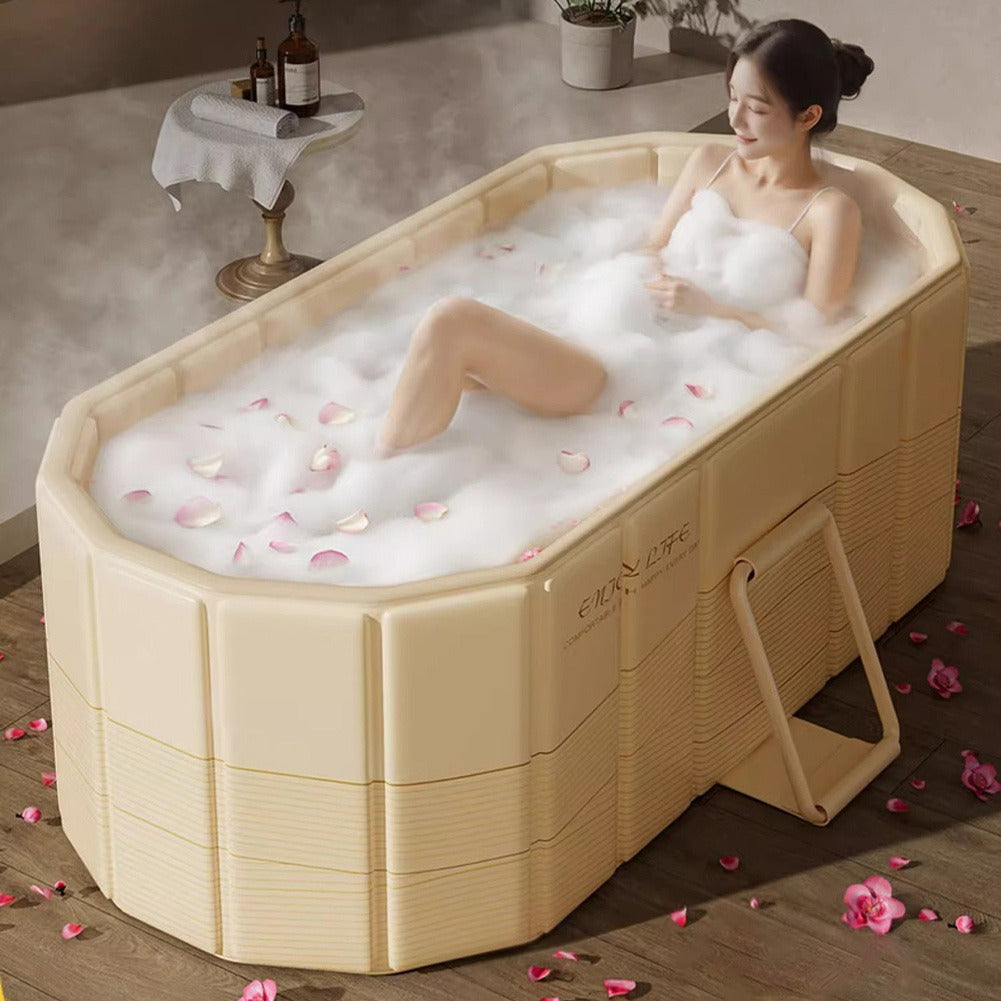Foldable Portable Hot Tub & Ice Bath Soaking Tub | Large Freestanding Bathtub, Dual Drainage, Home & Outdoor Cold Plunge Tub