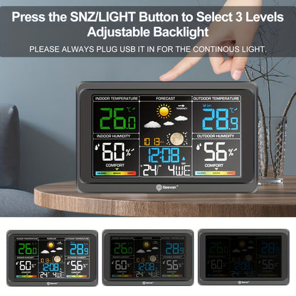 Wireless Weather Station - Indoor Outdoor Thermometer with 7.6" LCD, Barometer, Humidity, Moon Phase & USB Charging