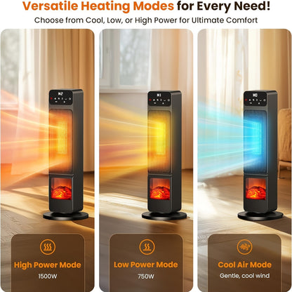 Electric Fireplace Space Heater 1500W – Portable Indoor Heater with 3D Flame Effect, 12H Timer, Heating & Fan Modes for Home & Office