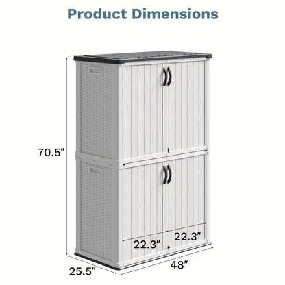 Outdoor Storage Shed 4x2 Resin Vertical Cabinet w/ Floor - White & Beige