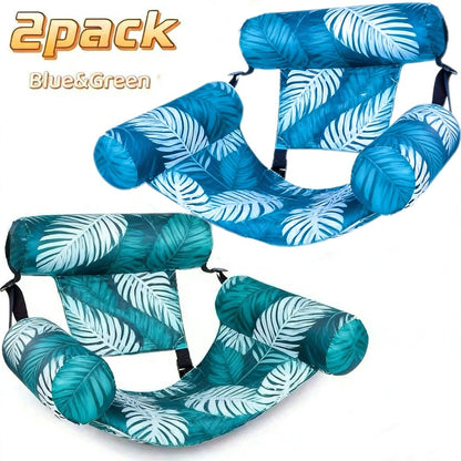 Inflatable Lounge Chair Pool Float Set of 2 – Leaf Pattern Adult Float for Pool Parties Lakes & Beaches, Portable Summer Water Lounger Blue & Green