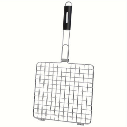 Grill Basket Stainless Steel Folding BBQ Grilling Basket for Fish Chicken Vegetables Shrimp Portable Outdoor Camping Barbecue Accessory 3 Sizes