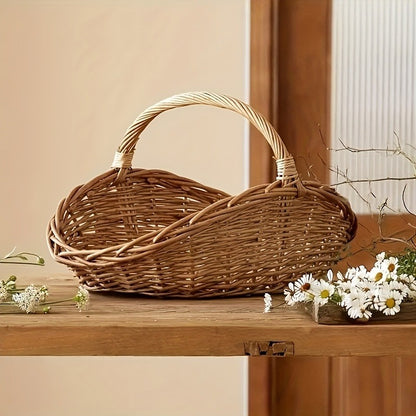 Wicker Storage Basket with Handles – Handcrafted Natural Seagrass Organizer for Home, Garden & Farmhouse Decor, Flowers, Produce & Blankets