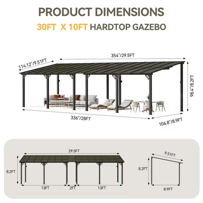 Lean-To Pergola Wall-Mounted Aluminum Louvered Roof Patio Awning