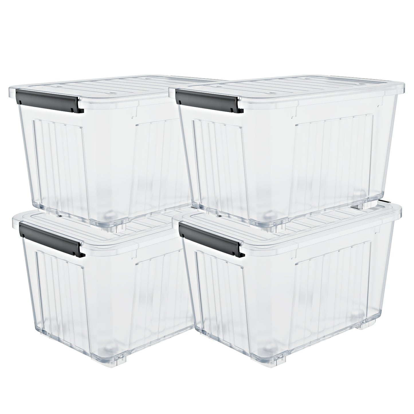 Stackable Storage Bins with Lids and Wheels | 72QT & 97QT Heavy Duty Bins | 4 or 6 Pack | 220LB Capacity | Clear, Blue/White, Black/Yellow